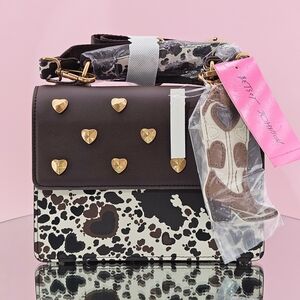 Betsey Johnson Western Top Handle Crossbody Bag Cowgirl Cow Print Country Gifts